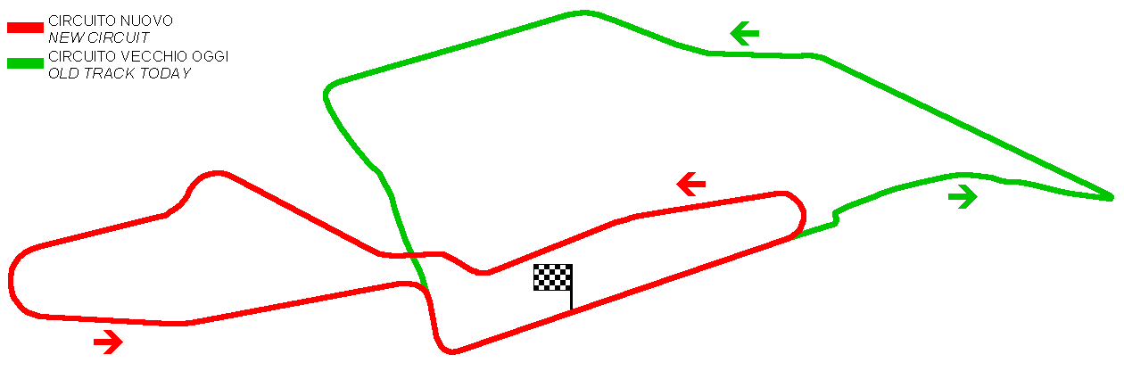 Siracusa: comparison between the old track (green) and the new one (red)